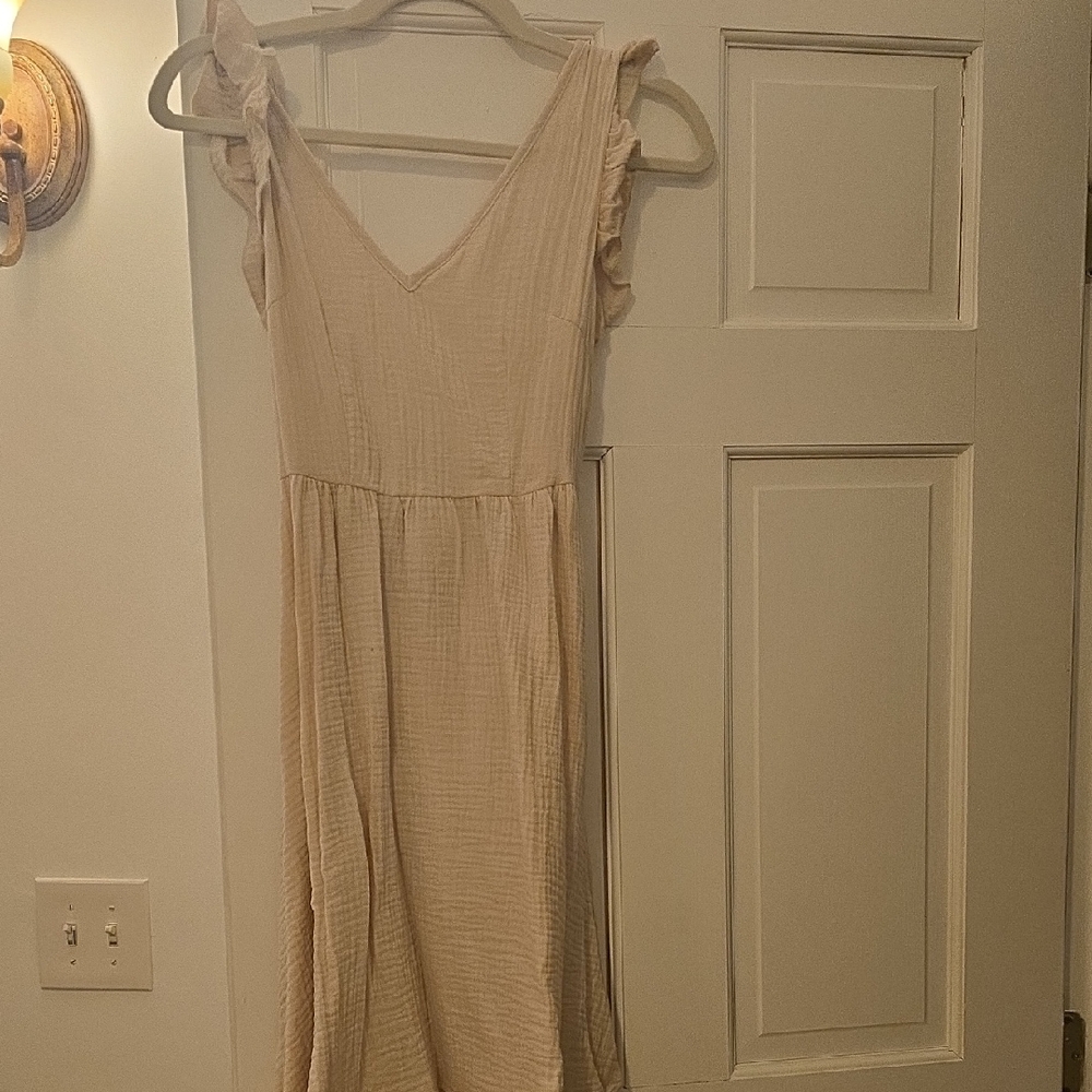 SHEIN Cream Midi Dress with Ruffle Sleeves